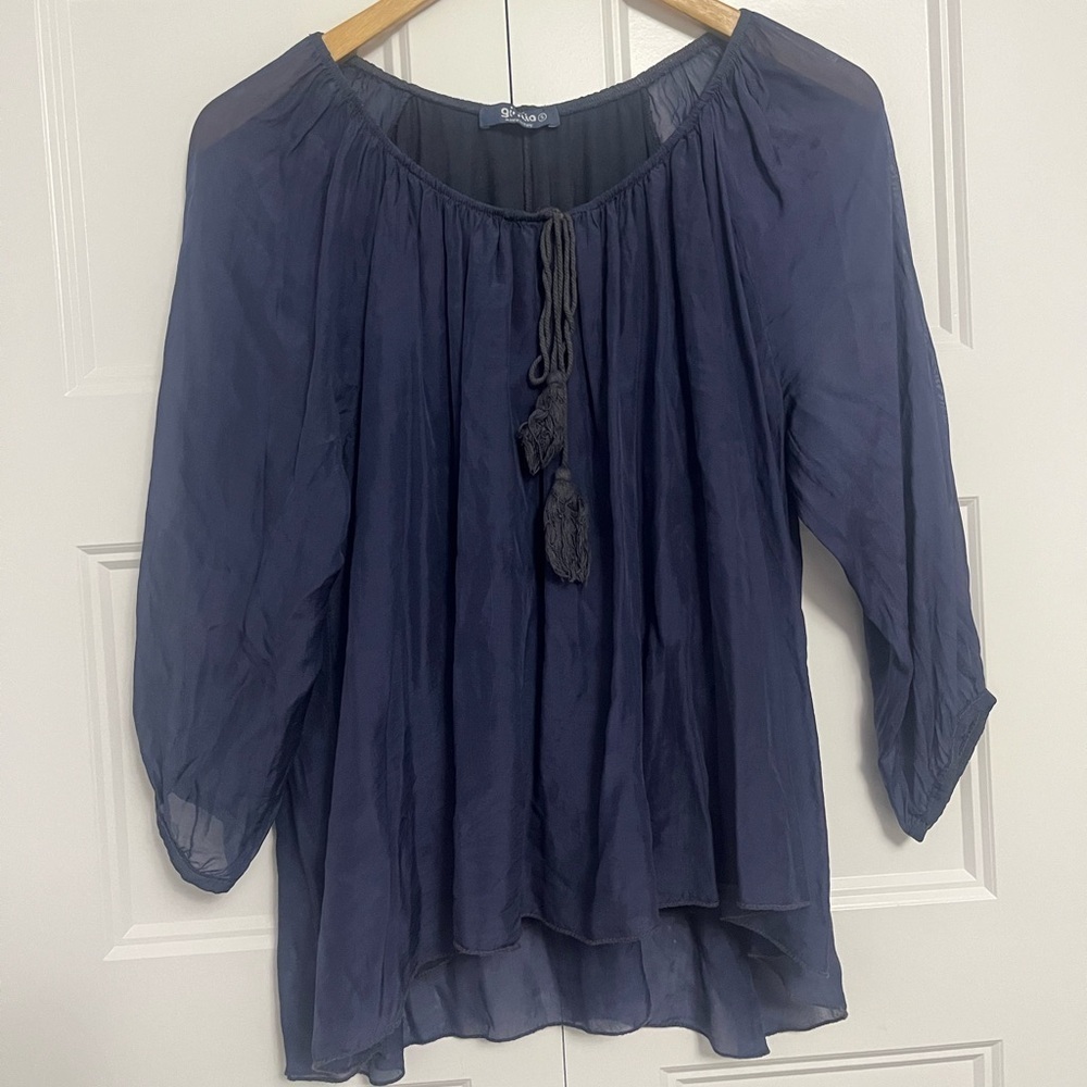 Navy Blue Women's silk blouse